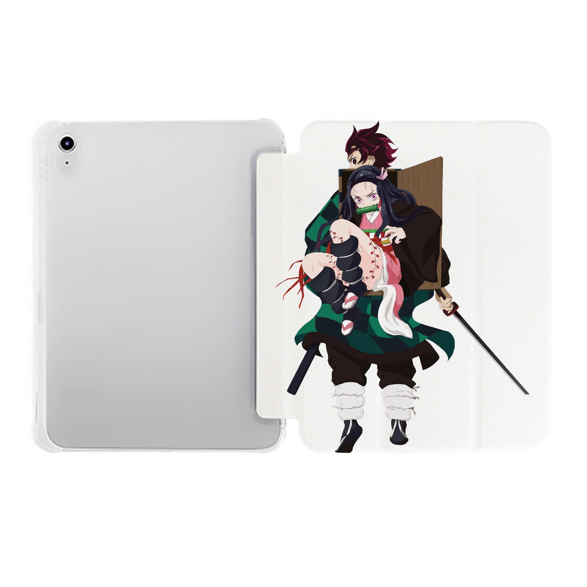（画像用） 鬼滅の刃（きめつのやいば）竈門 禰󠄀豆子／かまど ねずこ Kamado Nezuko IPad ケース ペン収納付き 三つ折りスタンド PUレザー×シリコン 対応機種9.5/10.5/10.9インチ